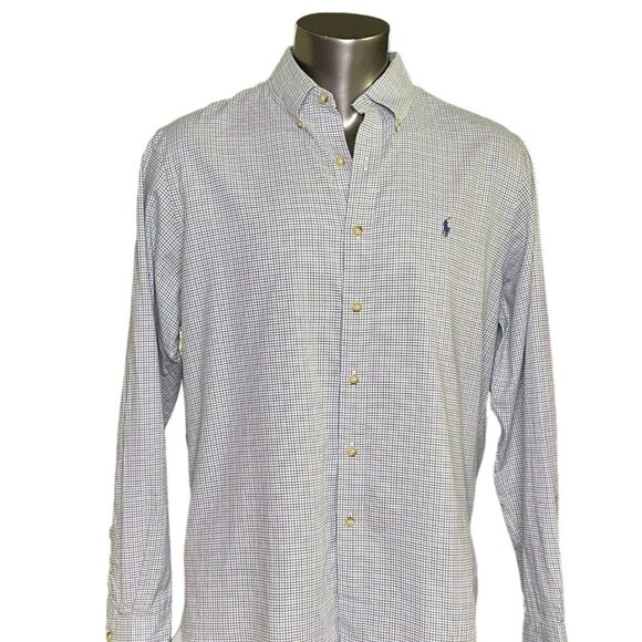 Ralph Lauren Mens Plaid Button Up Dress Shirt Size XL Blue Brown White Logo u - Picture 4 of 10